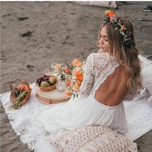 NWT Lulus Awaken My Love White Long Sleeve Lace Maxi Dress Size M